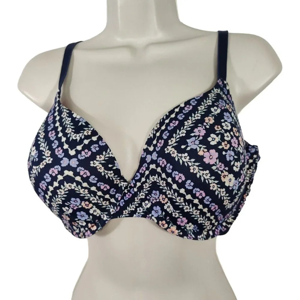 Victorias Secret PINK Wear Everywhere T-Shirt Lightly Lined Blue Bra Size 36DD